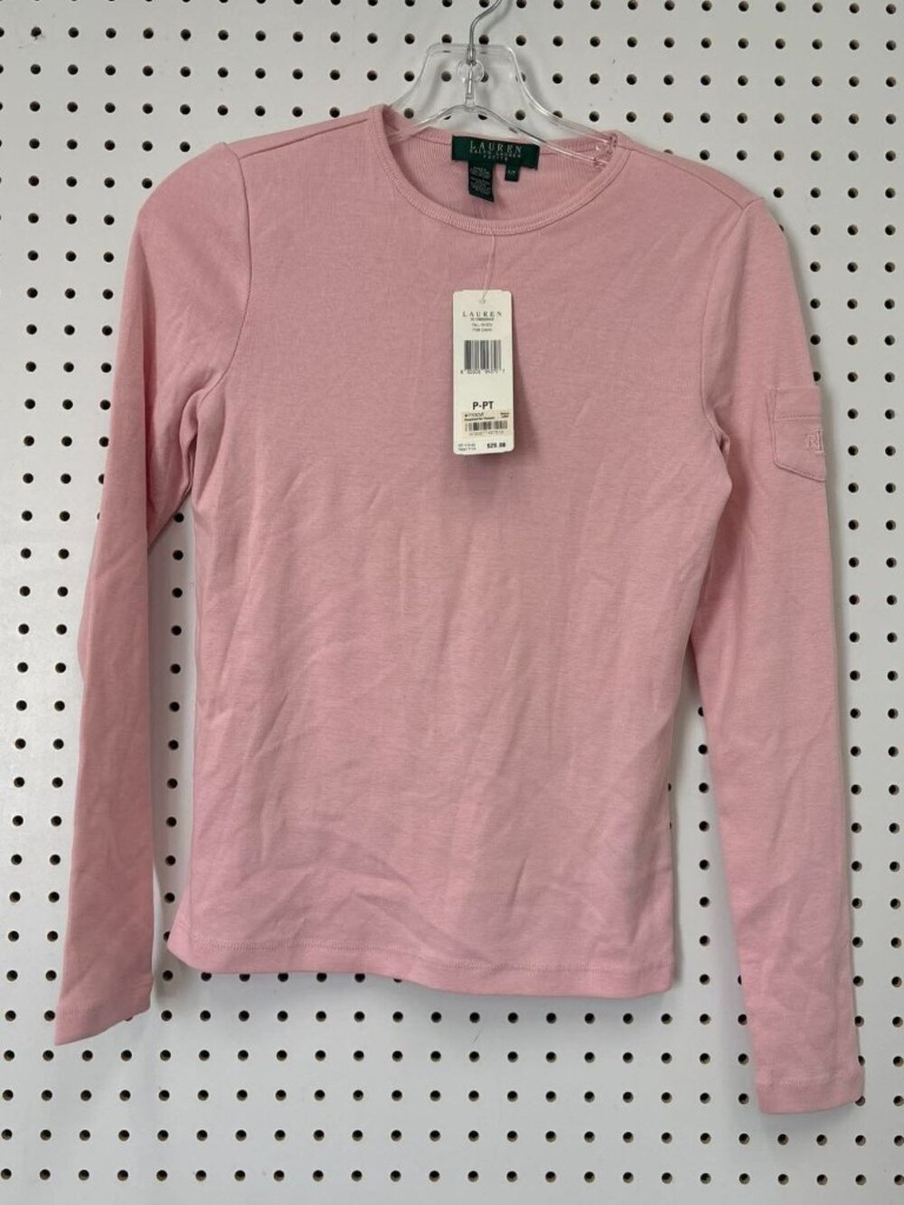 Lauren Ralph Lauren Petite Pink Crewneck Long Sleeve Cotton Top P/XS
